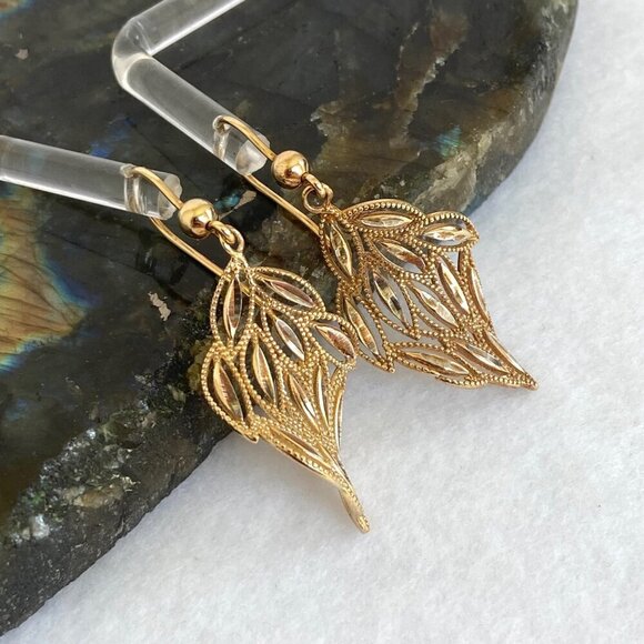 Dyadema Italy Gold Vermeil Sterling Silver 925 Diamond Cut Dangle Drop Earrings - Picture 3 of 16